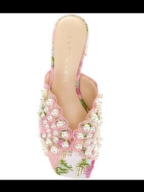 Alex Marie Pink Floral Pearl-Embellished Slip-On Mule